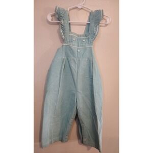 Vintage Young Fair Togs Overalls Girls Blue And White Corduroy‎ With Ruffles